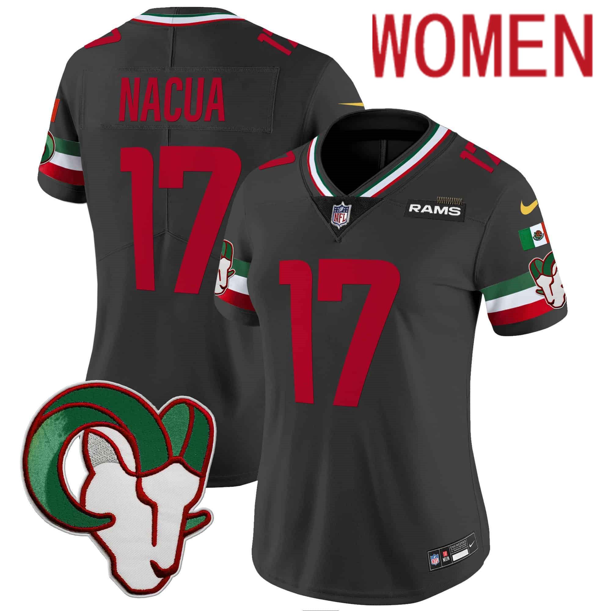 Women Los Angeles Rams #17 Nacua Black 2024 Nike Mexico Vapor Limited NFL Jersey->women nfl jersey->Women Jersey